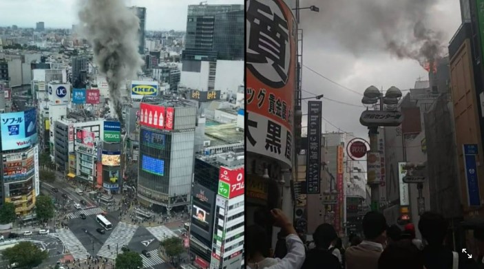 東京澀谷車站前的澀谷中心街發生火災，火勢擴大中